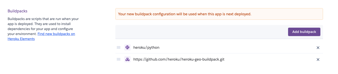 buildpacks list