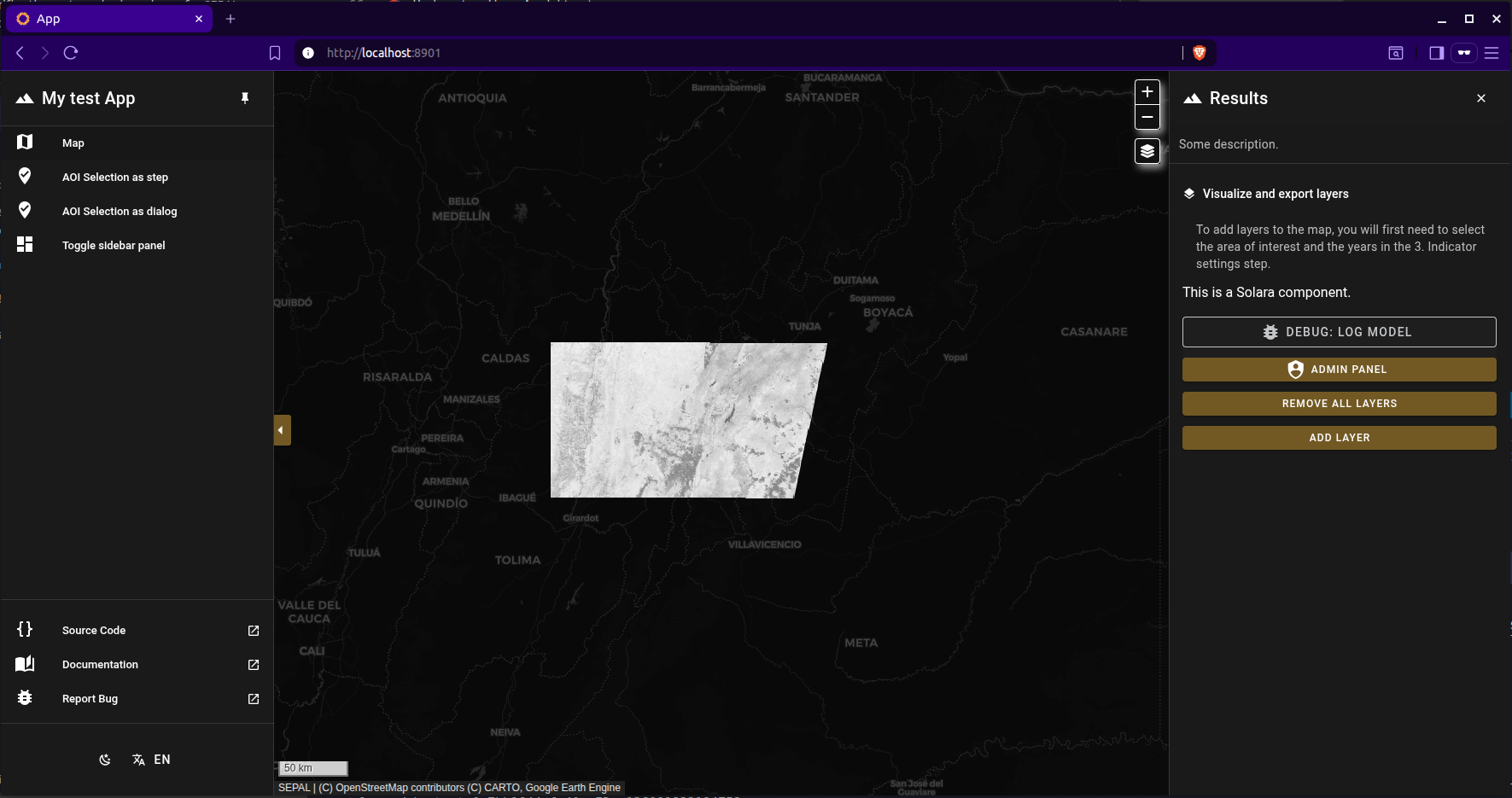 Map application in dark theme